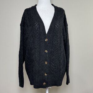 NEW Anthropologie Classic Pointelle Cardigan Womens S Heathered Black Oversized